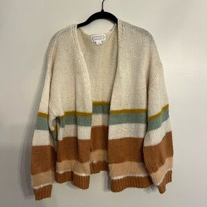 Cardigan sweater with fuzzy stripes